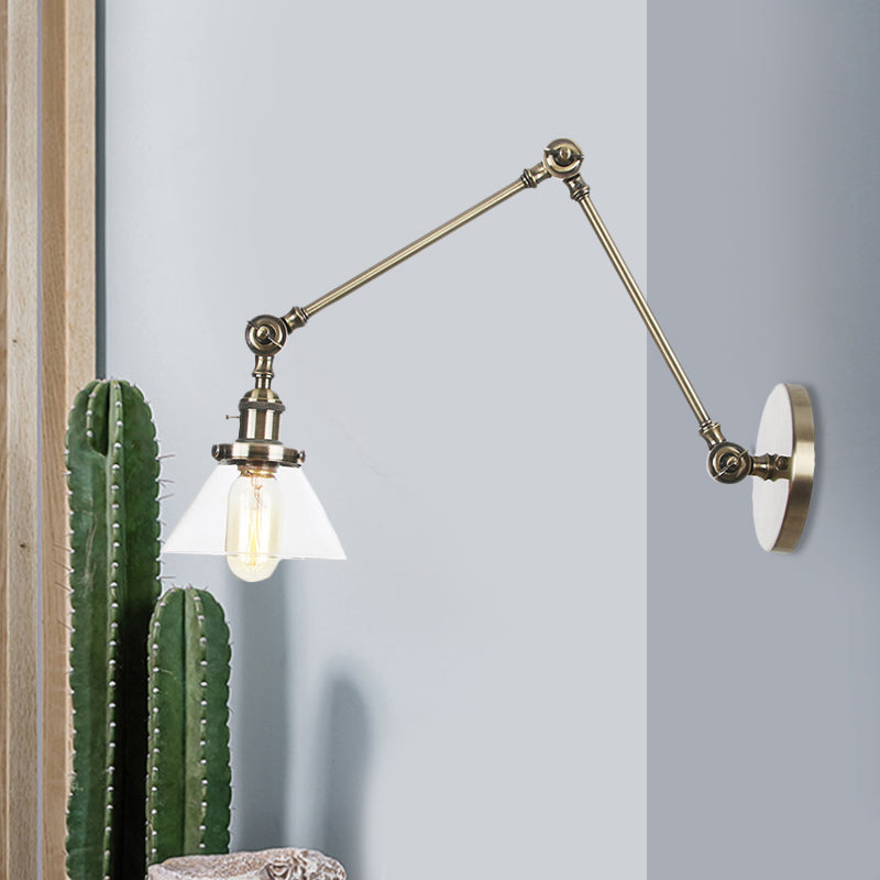 1 Licht Wandleuchte Industriell Kegelförmige Klarglas/Amberglas Wandleuchte in Schwarz/Bronze/Messing mit Verstellbarem Arm, 8“+8"/8"+8"+8" Lang