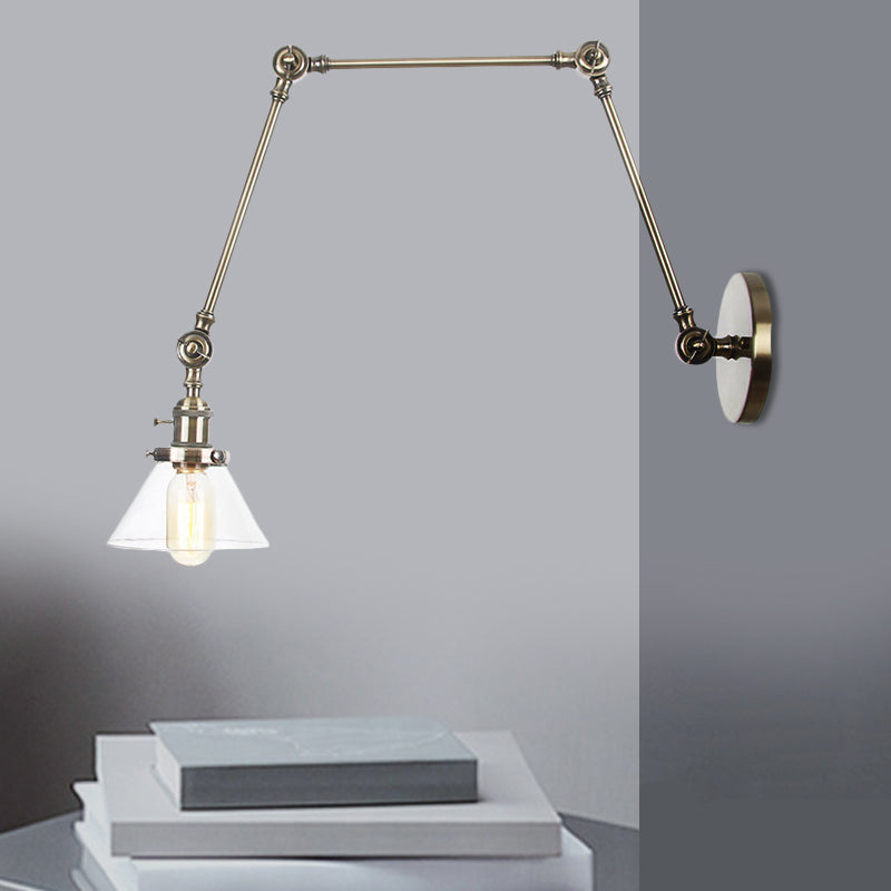 1 Licht Wandleuchte Industriell Kegelförmige Klarglas/Amberglas Wandleuchte in Schwarz/Bronze/Messing mit Verstellbarem Arm, 8“+8"/8"+8"+8" Lang