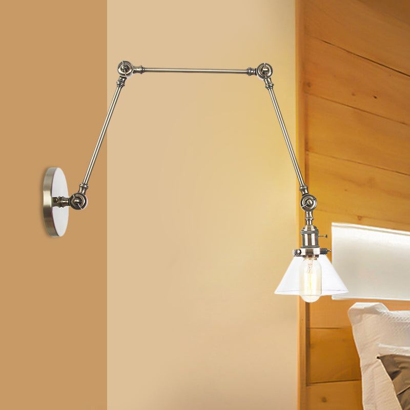 1 Licht Wandleuchte Industriell Kegelförmige Klarglas/Amberglas Wandleuchte in Schwarz/Bronze/Messing mit Verstellbarem Arm, 8“+8"/8"+8"+8" Lang