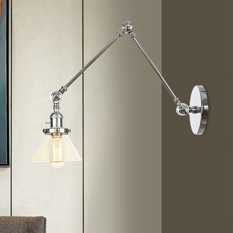 1 Licht Wandleuchte Industriell Kegelförmige Klarglas/Amberglas Wandleuchte in Schwarz/Bronze/Messing mit Verstellbarem Arm, 8“+8"/8"+8"+8" Lang