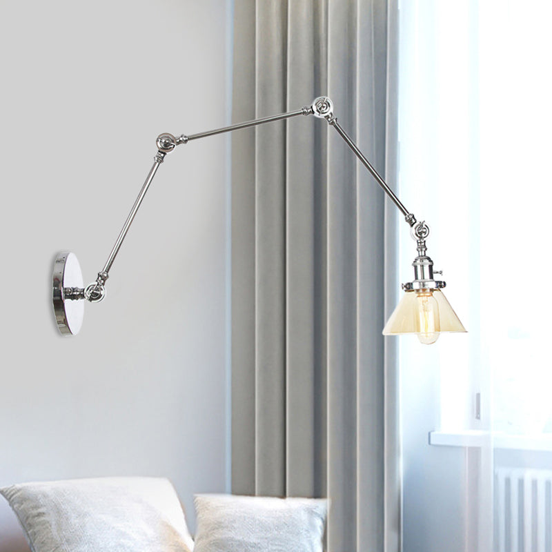 1 Licht Wandleuchte Industriell Kegelförmige Klarglas/Amberglas Wandleuchte in Schwarz/Bronze/Messing mit Verstellbarem Arm, 8“+8"/8"+8"+8" Lang