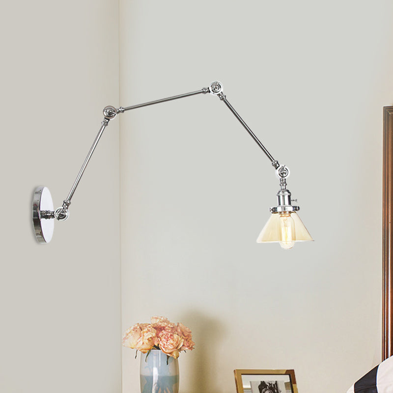 1 Licht Wandleuchte Industriell Kegelförmige Klarglas/Amberglas Wandleuchte in Schwarz/Bronze/Messing mit Verstellbarem Arm, 8“+8"/8"+8"+8" Lang