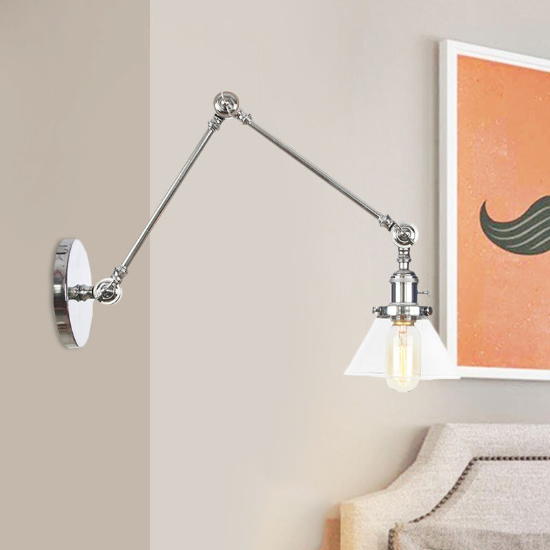 1 Licht Wandleuchte Industriell Kegelförmige Klarglas/Amberglas Wandleuchte in Schwarz/Bronze/Messing mit Verstellbarem Arm, 8“+8"/8"+8"+8" Lang