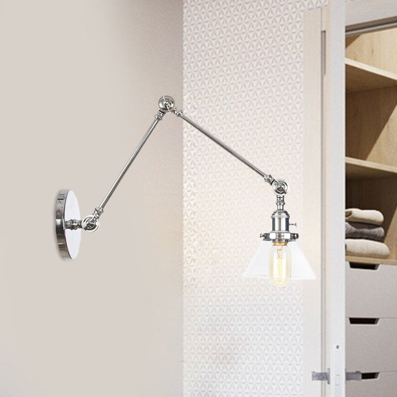 1 Licht Wandleuchte Industriell Kegelförmige Klarglas/Amberglas Wandleuchte in Schwarz/Bronze/Messing mit Verstellbarem Arm, 8“+8"/8"+8"+8" Lang