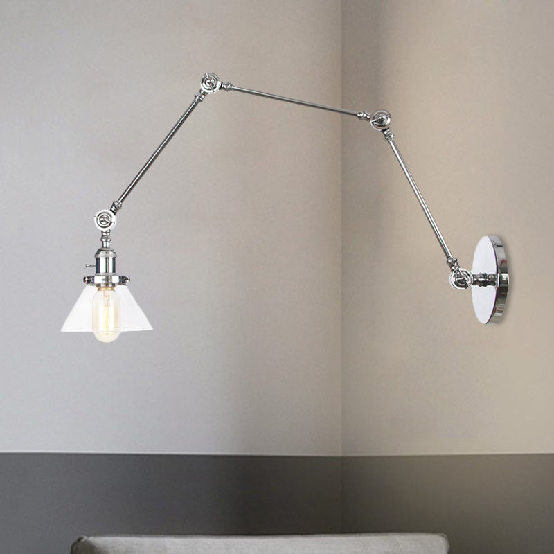 1 Licht Wandleuchte Industriell Kegelförmige Klarglas/Amberglas Wandleuchte in Schwarz/Bronze/Messing mit Verstellbarem Arm, 8“+8"/8"+8"+8" Lang