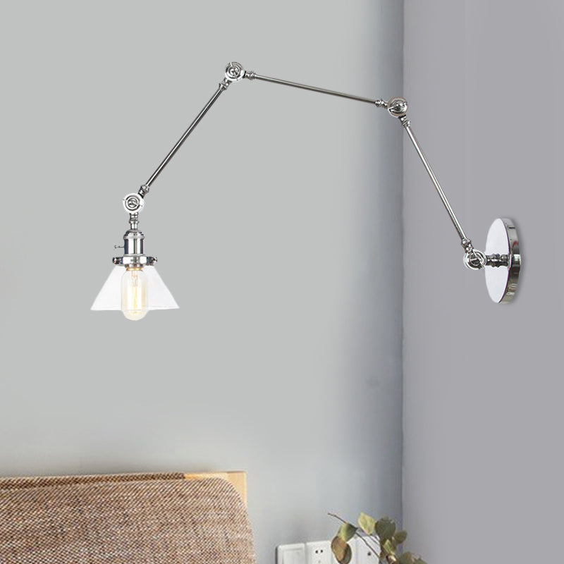 1 Licht Wandleuchte Industriell Kegelförmige Klarglas/Amberglas Wandleuchte in Schwarz/Bronze/Messing mit Verstellbarem Arm, 8“+8"/8"+8"+8" Lang