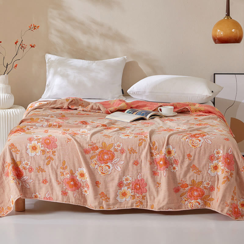 Atmungsaktive Steppdecke aus reiner Baumwollgaze mit Blumenmuster