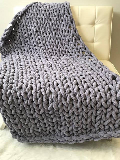 Sandsberg | Chenille Chunky Gestrickte Decke, Dicke Kabelstrickwurf für Couch Bett Sofa