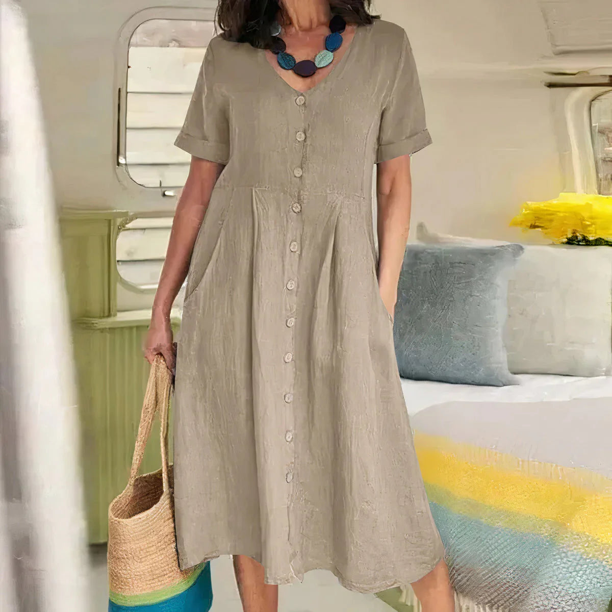 Alma - Lockeres Kleid aus Baumwolle und Leinen