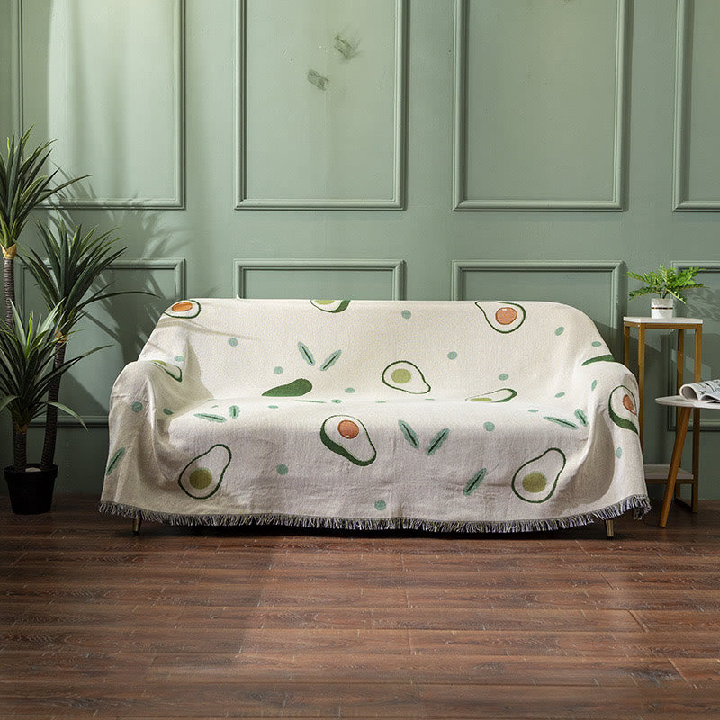 Decke mit Avocado-Print und Quaste