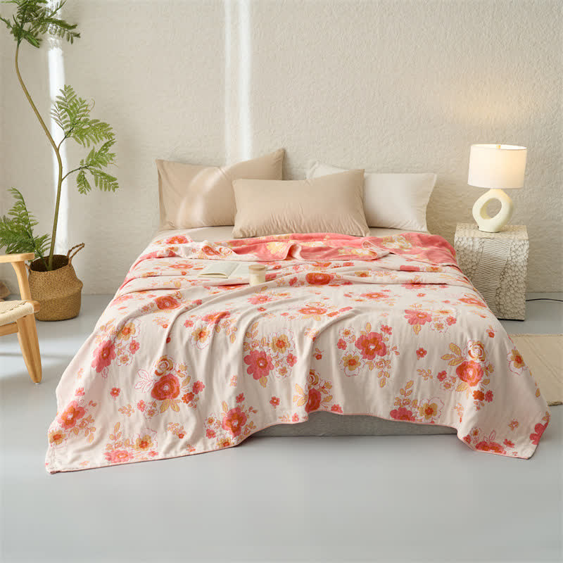 Atmungsaktive Steppdecke aus reiner Baumwollgaze mit Blumenmuster