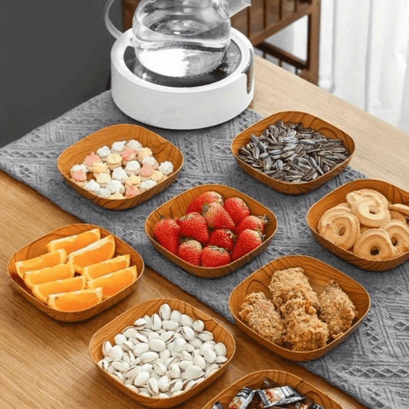 4 elegante Holzoptik Snackteller Set Perfekt für Sushi Frühstück