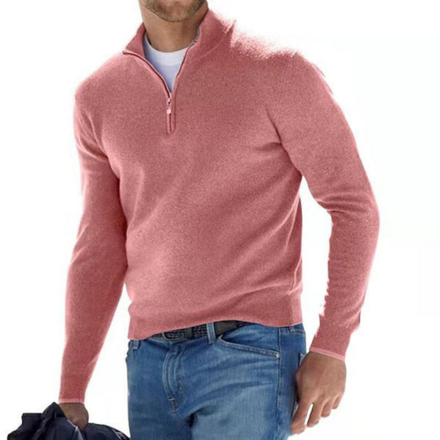 Pullover aus Merino mit V-Ausschnitt und Reißverschluss.