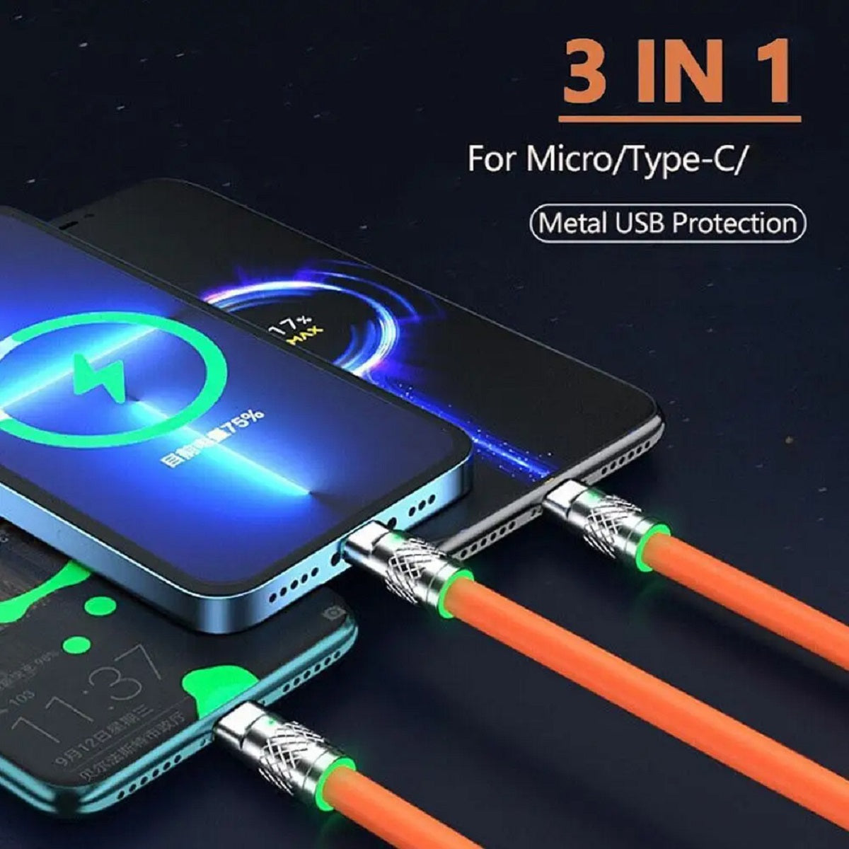 3-in-1-Schnellladekabel für iPhone USB Typ C