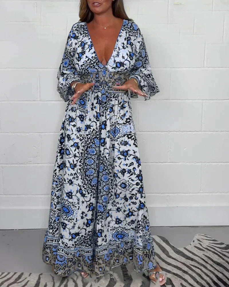 🔥50% Rabatt auf den heißen Verkauf🔥Bedruckter Jumpsuit mit tiefem V-Ausschnitt