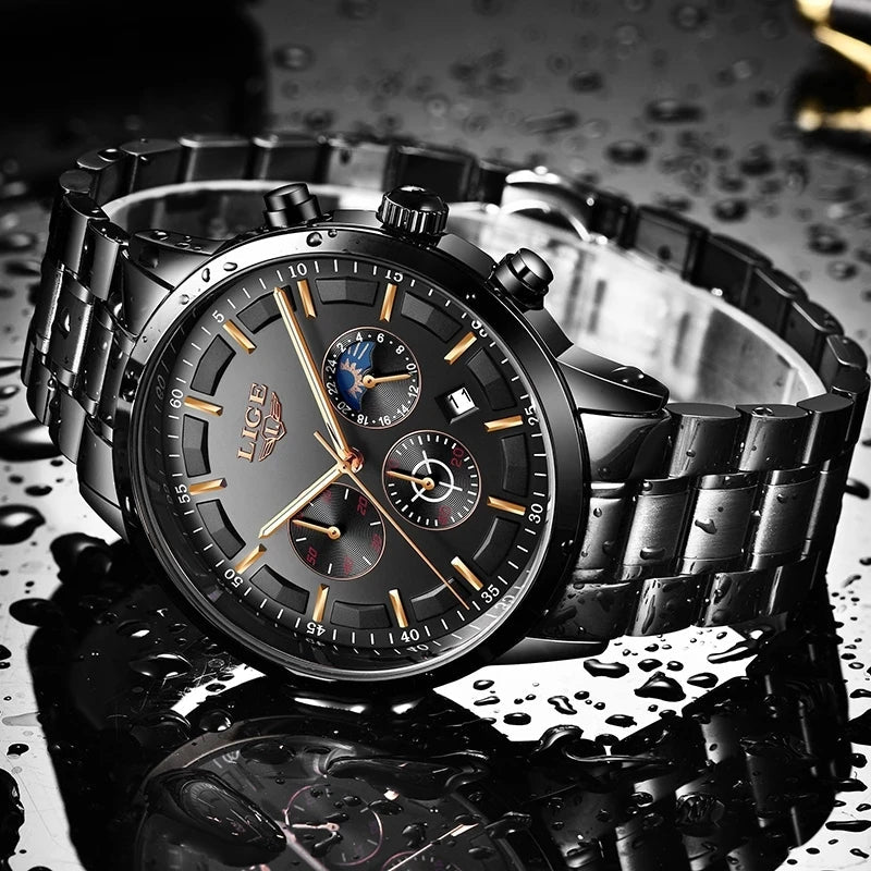 VanguardTime | Militär Schwarz Stahl Uhr - Elegant und stilvoll