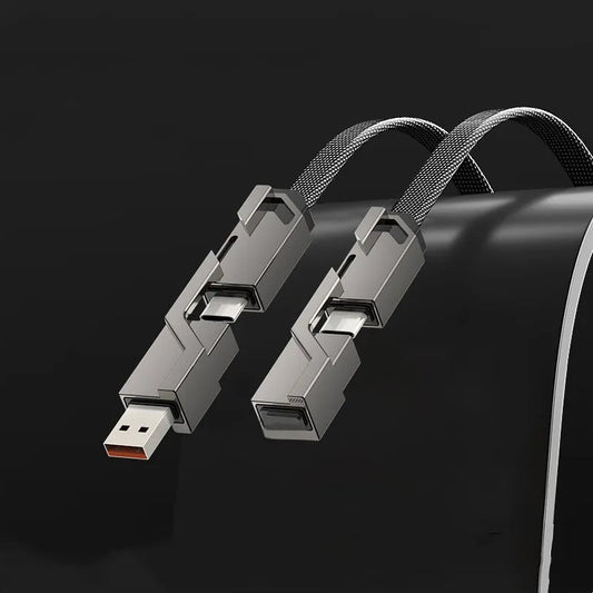 🔥（Kaufen Sie einen, erhalten Sie einen gratis）🔥4-in-1 flaches, geflochtenes Anti-Tangle-Ladekabel mit Klettverschluss