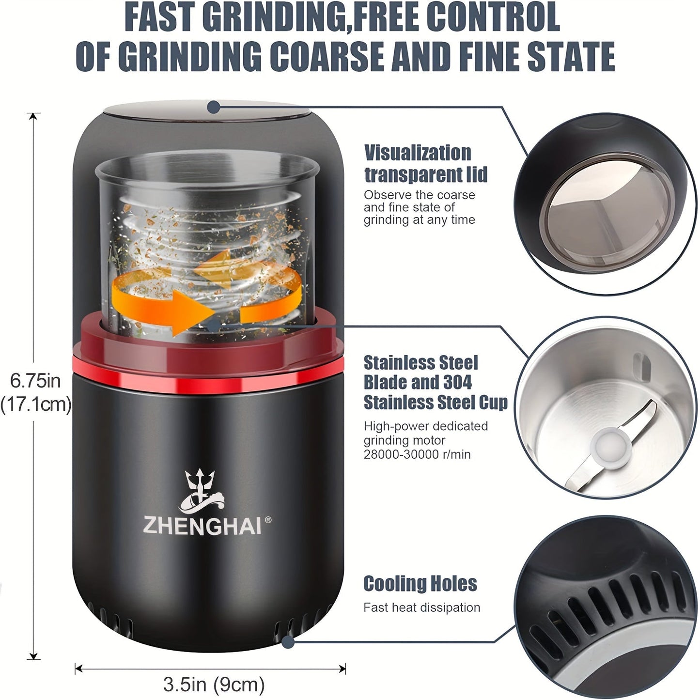 120g Extra-Großer Elektrischer Gewürzmahlwerk - Mächtiges Schnelles Mahlen für Kaffee, Nüsse, Gewürze, Blumenknospen - Inklusive Reinigungsbürste