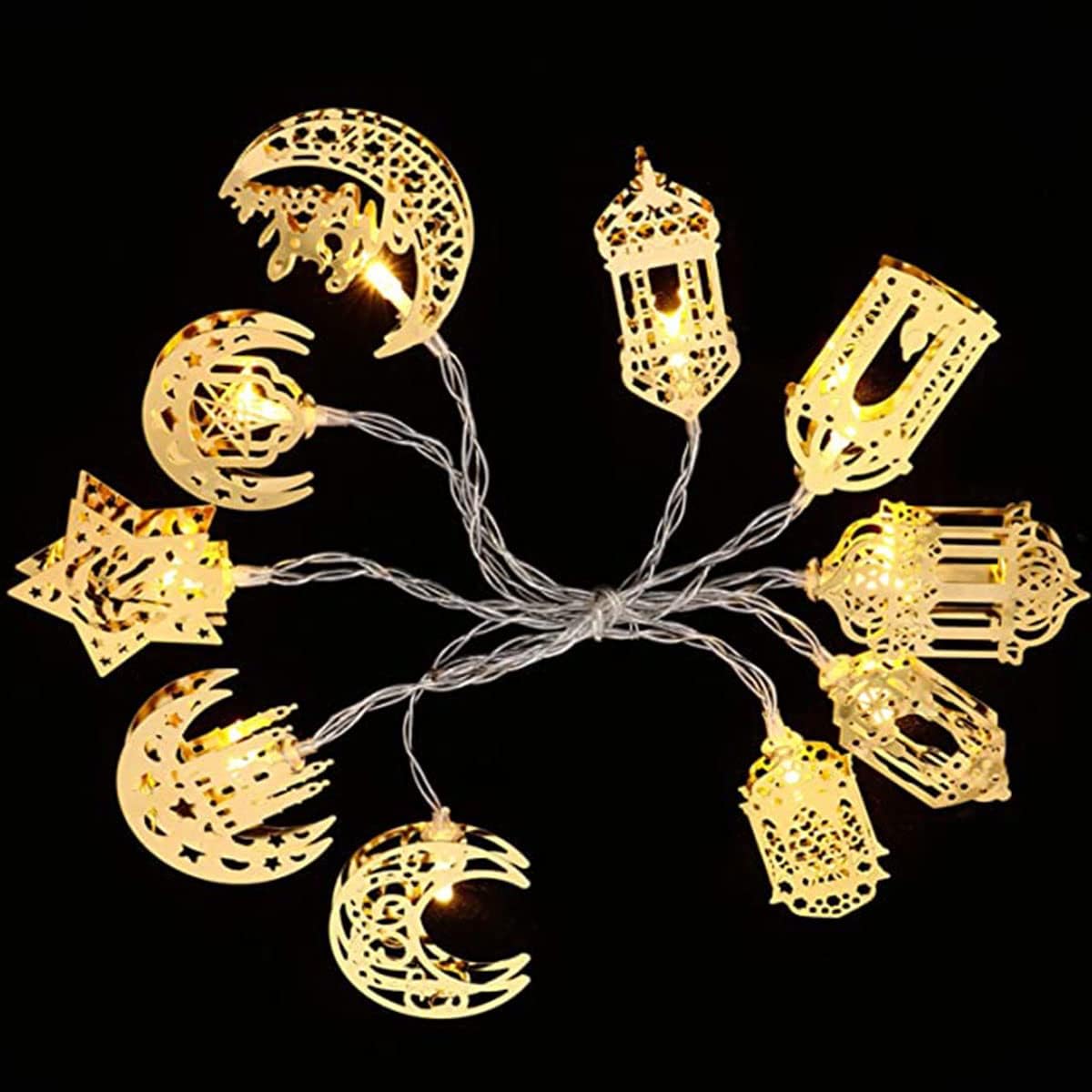 Sandsberg | Bunte LED Lichterkette – Dekorative Lichter mit Mond- und Laternenmotiven für Wohnung und Garten