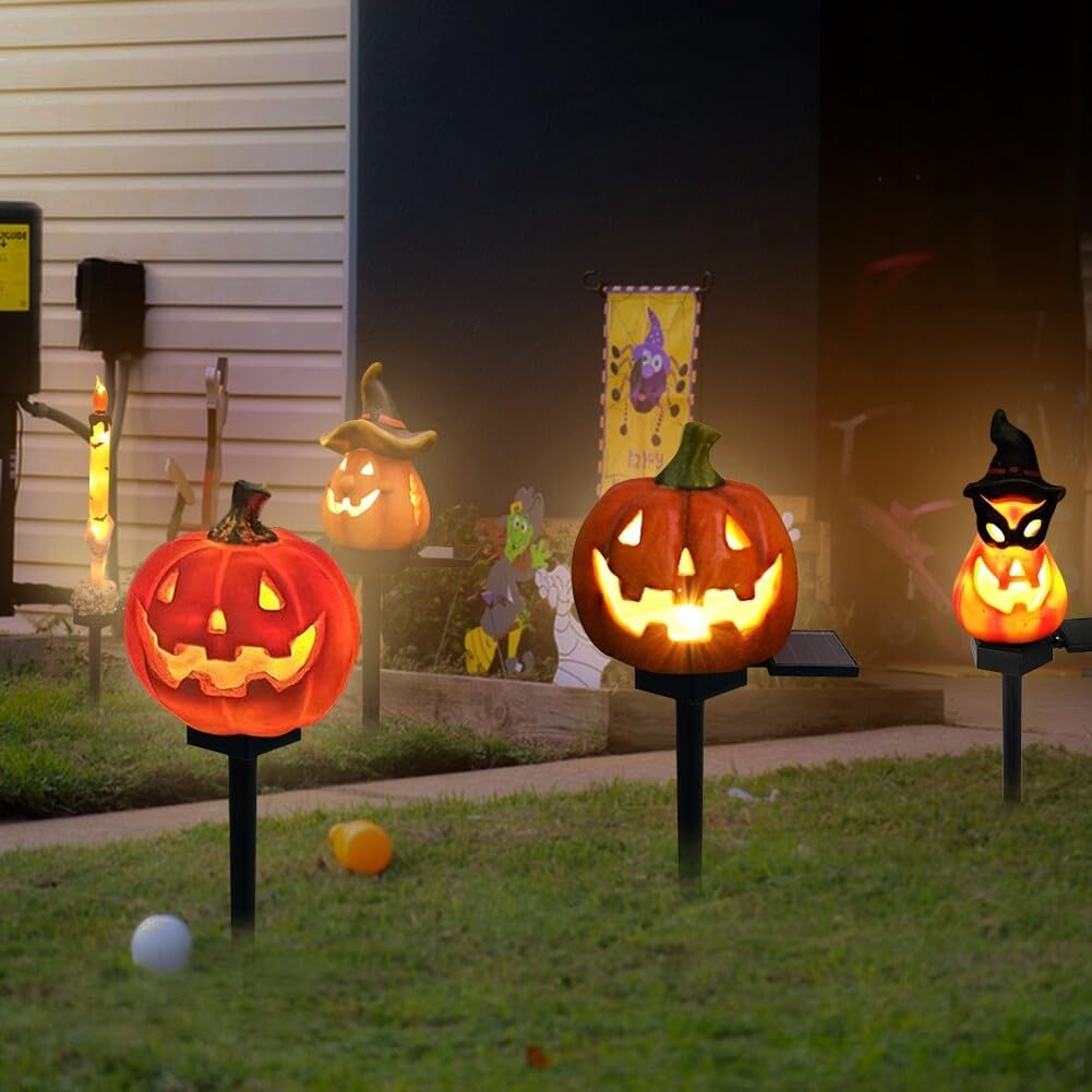 Sandsberg | Halloween Solarleuchten – Dekorative LED Gartenlichter mit Kürbis- und Hexen-Motiven