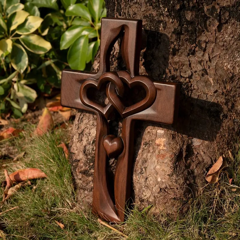 Intertwined Heart Wooden Cross