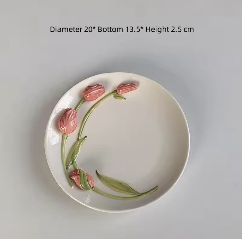 Tulpe 3D Fairycore Keramiktasse und Teller Set