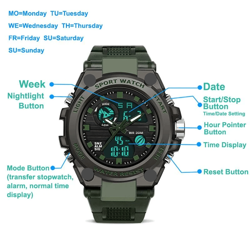 ⌚Sportliche Dual-Display Mode Multifunktionale wasserdichte leuchtende Herrenarmbanduhr