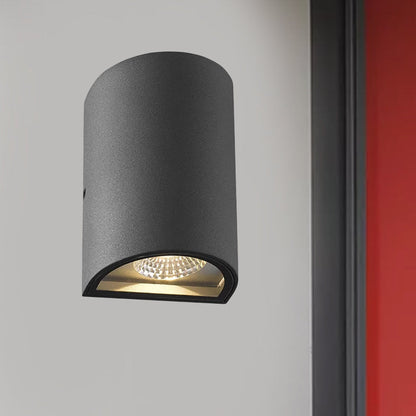 LED Außen Wandfluter Licht mit Halbzylinder Aluminium Schirm Schwarz/Grau Wandleuchte in Warm/Weiß Licht