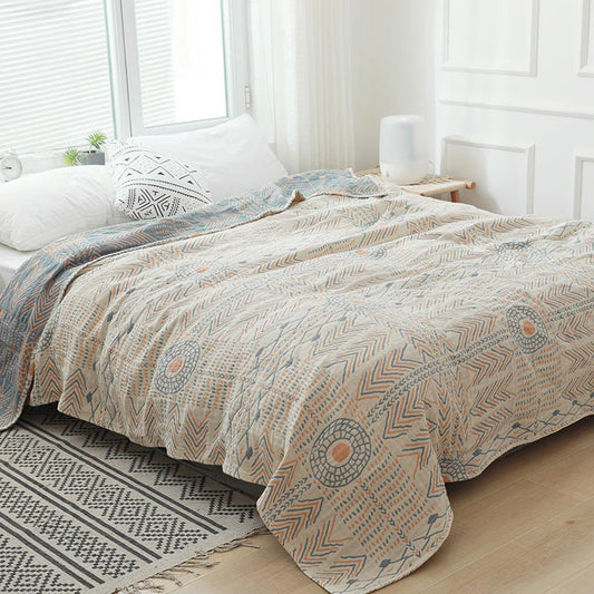 Boho-Steppdecke aus gestreifter Baumwolle, wendbares Sofatuch