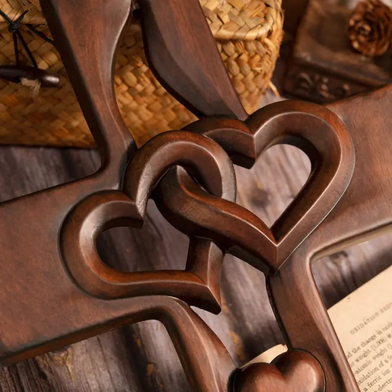 Intertwined Heart Wooden Cross