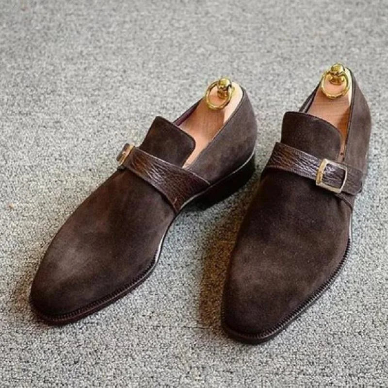 Herrenschuhe aus Wildlederimitat mit Schnallenriemen, Business-Arbeitsschuhe, Slipper für Herbst und Winter