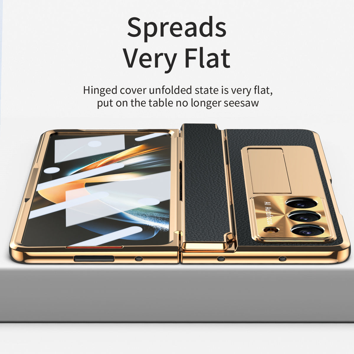 Galvanisierte Lederhülle mit magnetischer Halterung für Samsung Galaxy Z Fold3/4/5 mit Glas auf der Rückseite