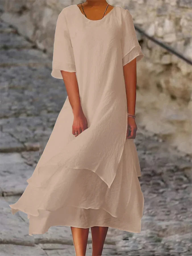 Helmine - Kurzärmeliges Kleid mit Rundhalsausschnitt aus Baumwolle