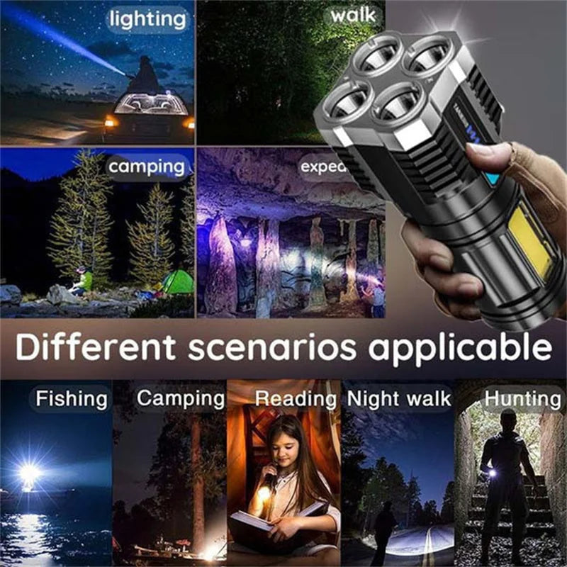Hochleistungs-LED-Taschenlampen Camping-Taschenlampe mit 4 Lampen