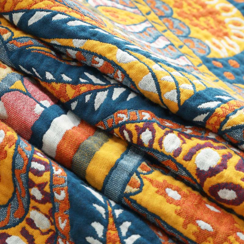 Bohemian Wende-Sommersteppdecke mit gelben Blumen