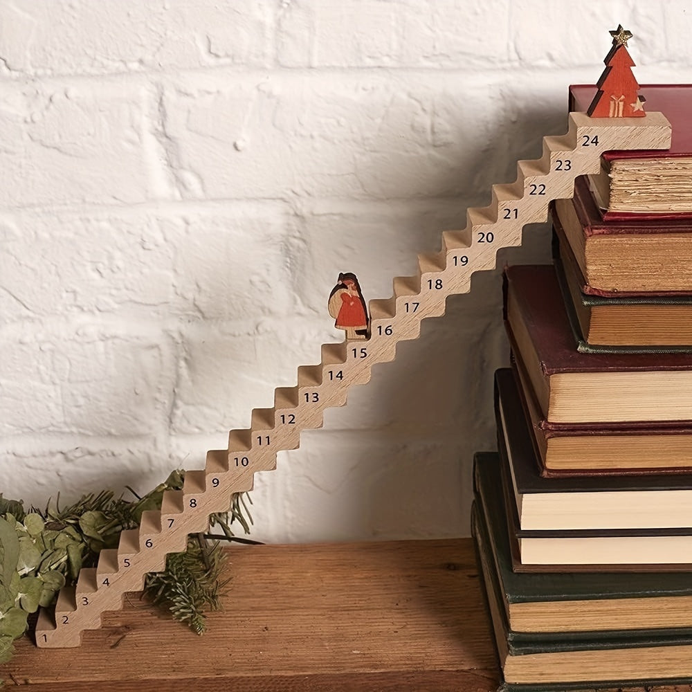 Sandsberg | Santa Adventskalender – 24-tägiger Holz-Weihnachtscountdown mit englischem Text, Tischdeko für Feiern, Zuhause und festliche Displays