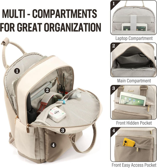 Sandsberg | Damen wasserdichter Laptop-Rucksack mit USB-Ladeanschluss – Stilvolle 17-Zoll Arbeits-, Schul- & Reisetasche