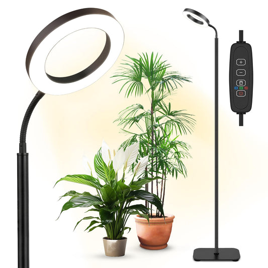 Sandsberg | Wachstumslicht für Zimmerpflanzen Vollspektrum, Pflanzenwachstumslicht, 20W LED Fußbodenpflanzenwachstumslampe mit höhenverstellbarem Ständer, Schaltuhr 3/9/12H, 10 dimmbare Helligkeitsstufen für kleine große Pflanzen, Rund