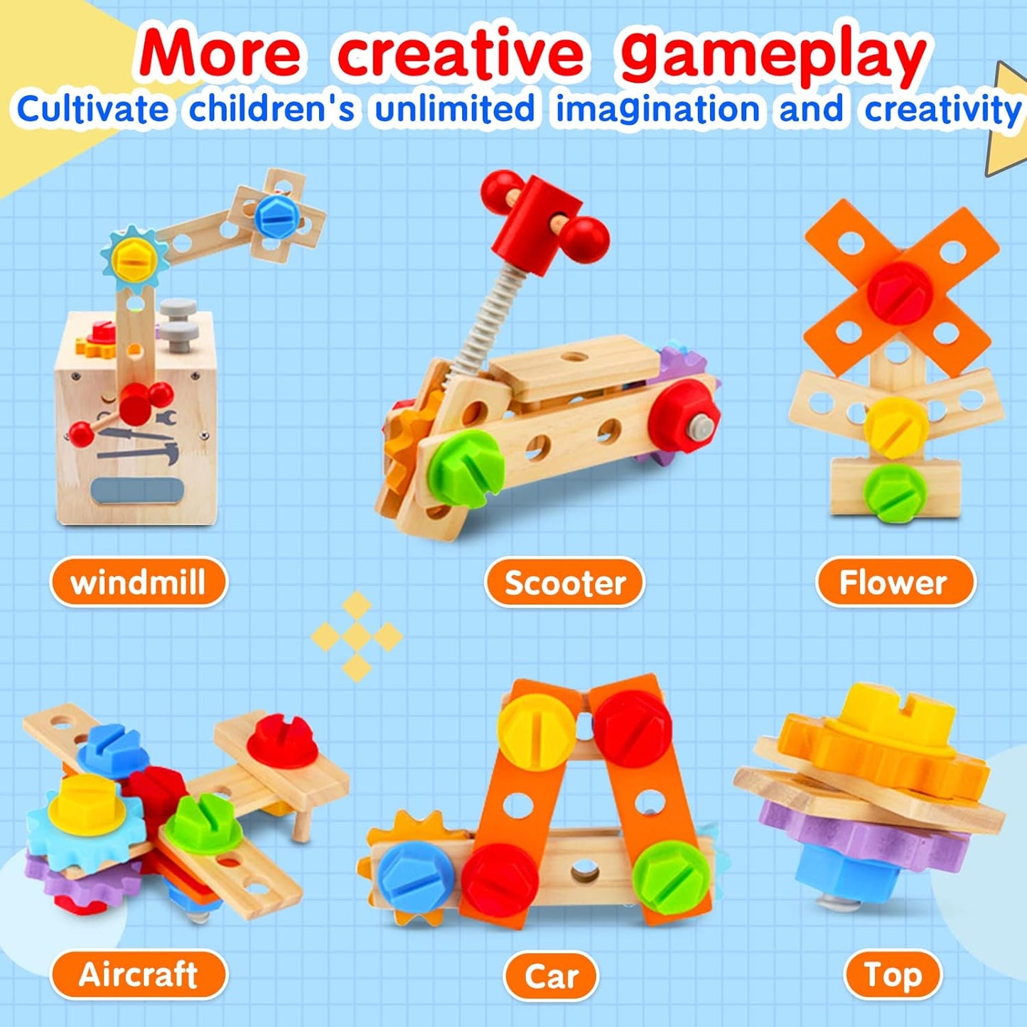 Sandsberg | 29-teiliges Holz Werkzeugkasten Set | Montessori STEM Bildungsbau Spielzeug für Kinder im Alter von 2 bis 6 Jahren