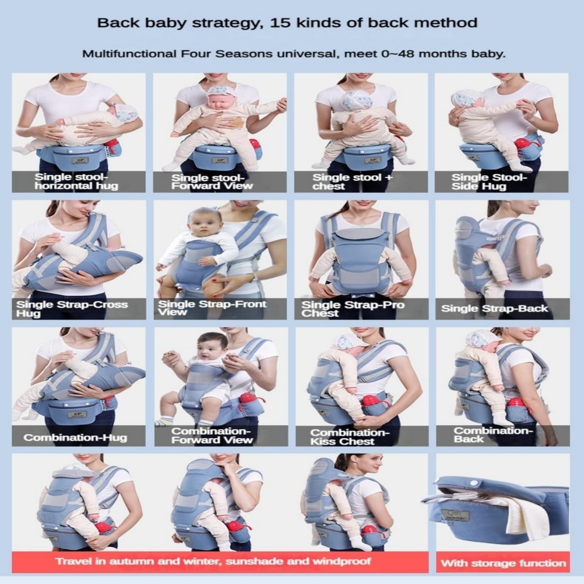 Sandsberg | 3-in-1 Ergonomischer Babytrage mit Aufbewahrungstasche – Weiche Baumwolle vom Neugeborenen bis zum Kleinkind Trage