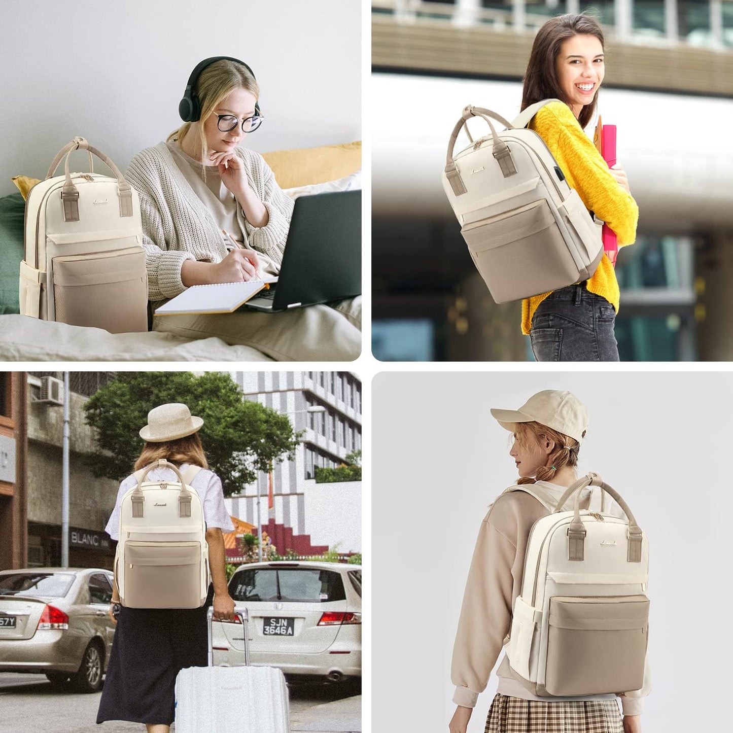 Sandsberg | Damen wasserdichter Laptop-Rucksack mit USB-Ladeanschluss – Stilvolle 17-Zoll Arbeits-, Schul- & Reisetasche