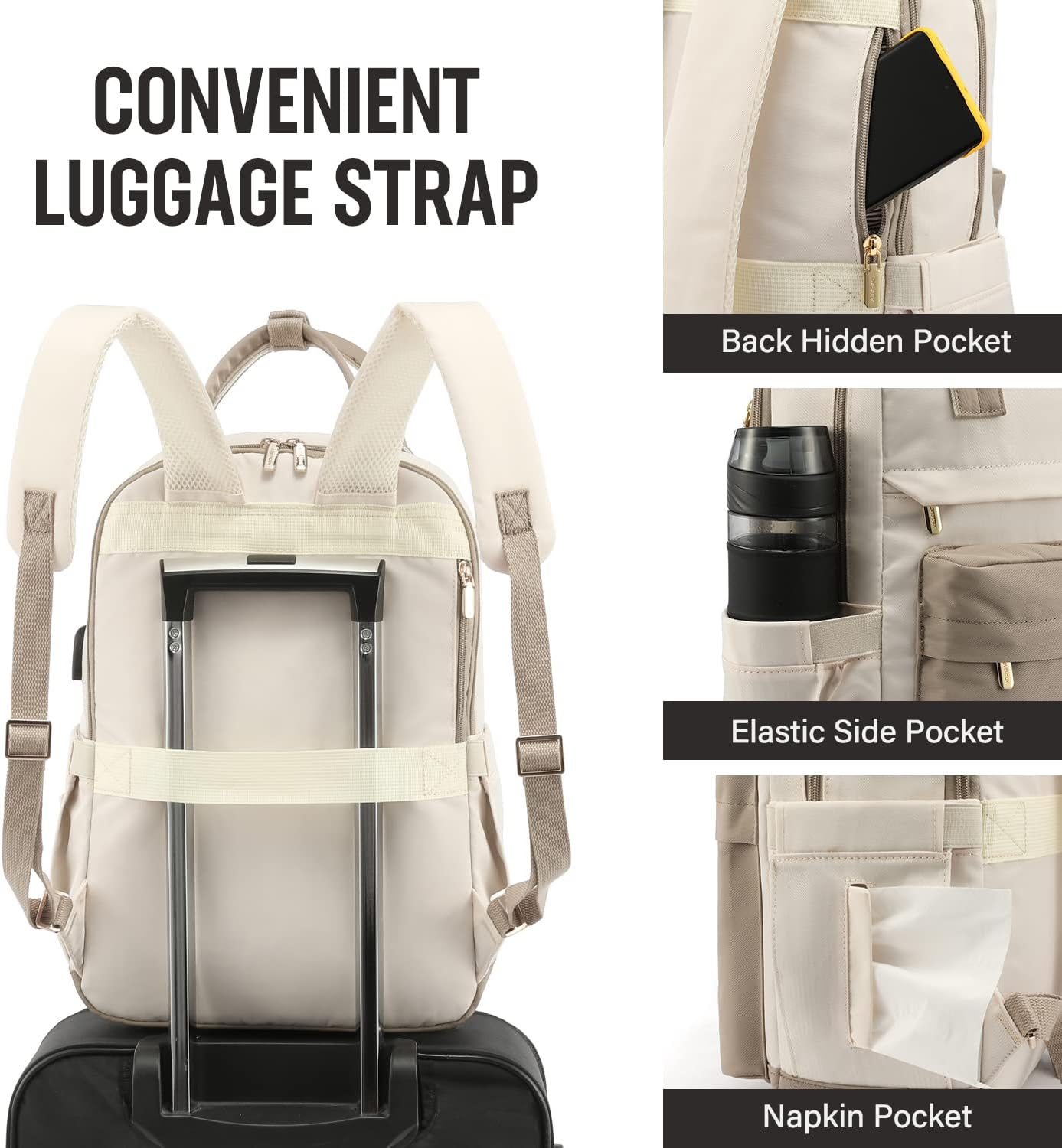 Sandsberg | Damen wasserdichter Laptop-Rucksack mit USB-Ladeanschluss – Stilvolle 17-Zoll Arbeits-, Schul- & Reisetasche