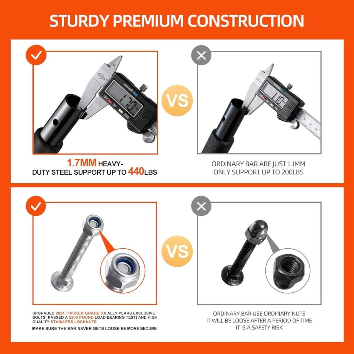 Sandsberg | Up-Bar - Stahl Klimmzugstange für Türrahmen mit 200 kg Tragfähigkeit