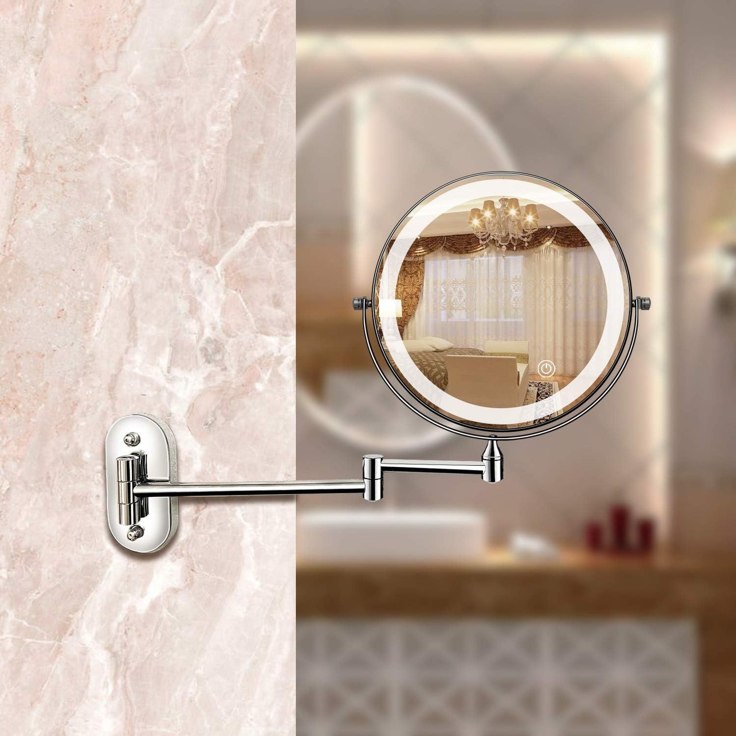 Sandsberg LED Vergrößerungsspiegel | Wiederaufladbar | Kosmetik & Badezimmer | Chrom Silber