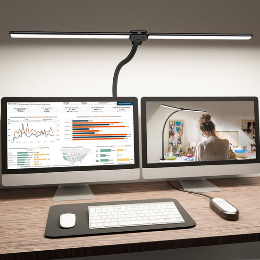 Sandsberg | Shinetech LED Schreibtischlampe für das Home Office, 4000k neutrales Weiß Doppelkopf-Architektur-Arbeitsleuchten mit Klemme, dimmbar verstellbar Fl