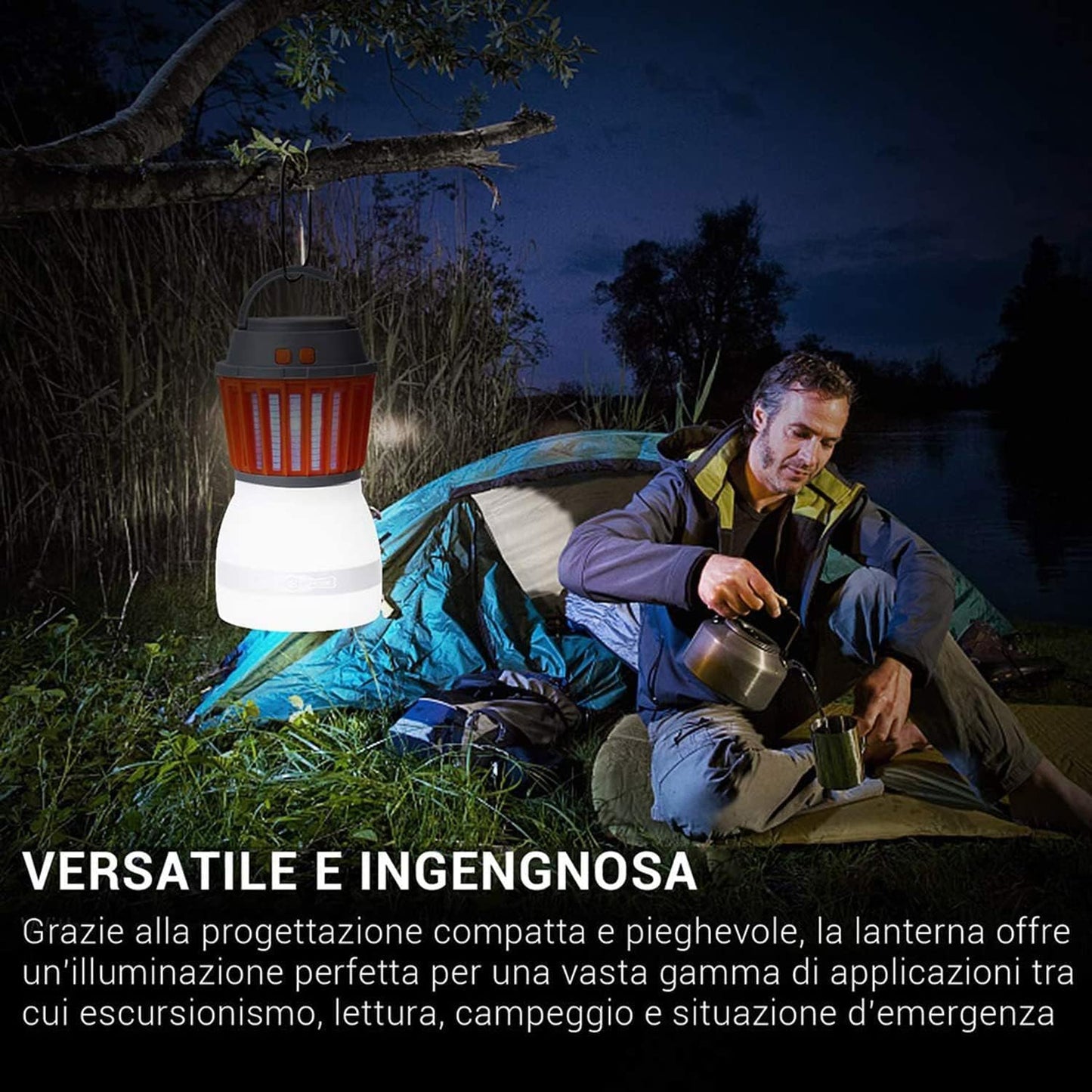 Sandsberg | Solar LED Mückenlampe mit integrierter Laterne – Effektiver Insektenschutz und Beleuchtung für Garten und Camping