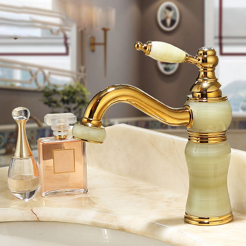 Sandsberg | Deck Mounted Copper Tub Faucet Low Arc Roman Tub Faucet Set with Jade