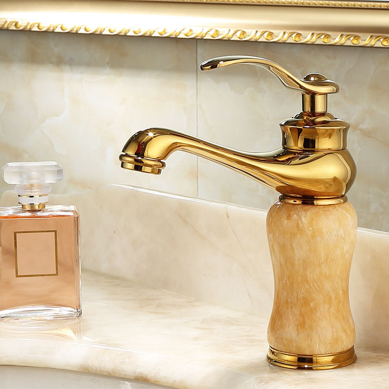 Sandsberg | Deck Mounted Copper Tub Faucet Low Arc Roman Tub Faucet Set with Jade