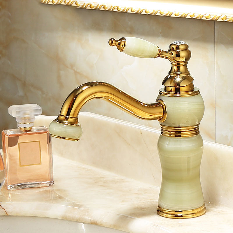 Sandsberg | Deck Mounted Copper Tub Faucet Low Arc Roman Tub Faucet Set with Jade