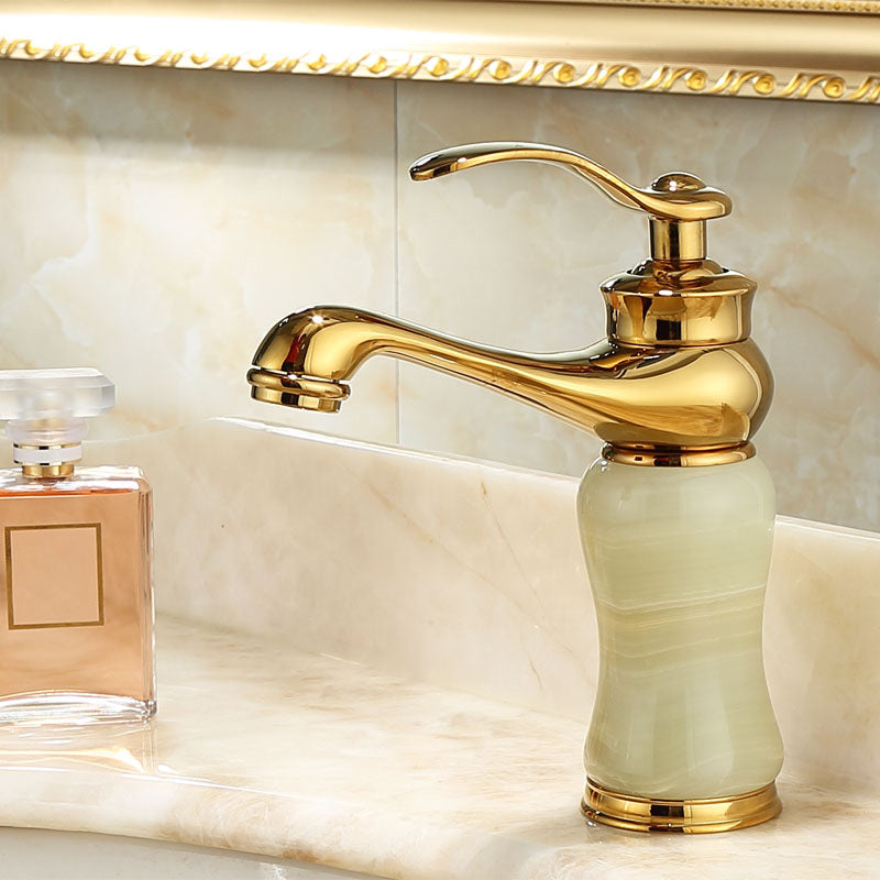 Sandsberg | Deck Mounted Copper Tub Faucet Low Arc Roman Tub Faucet Set with Jade